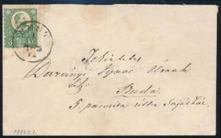 1873 Levél Réznyomat 3kr bérmentesítéssel "PEST" - Buda, Darányi Ignácnak címezve, hátoldalán Orbán szignóval