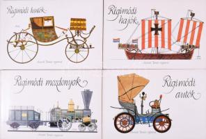4 db könyv - Régimódi hajók; Régimódi mozdonyok; Régimódi autók; Régimódi hintók. Mandel Tamás rajzaival. Bp., Móra. Félvászon kötés, jó állapotban.
