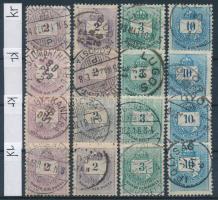 1881 Krajcáros sor II. lemez 12 : 11 3/4 fogazással, színváltozatokkal és szép bélyegzésekkel, vízjelállások szerint rendezve