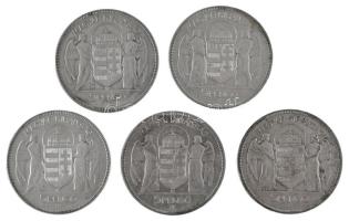 1930. 5P Ag "Horthy jobbra" (5x) T:F patina
Adamo P8