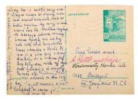 ca 1960 Vörösmarty Mihály unokája, dukai és szentgyörgyvölgyi Széll Ilona autográf levelezőlapja