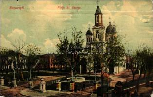 1908 Bucharest, Bukarest, Bucuresti, Bucuresci; Piata St. George / square, church (fa)