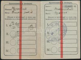 1925 Magyar Királyi Államvasutak (MÁV) Szabadjegyek tényleges vasúti alkalmazottak részére, komplett...