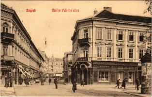 1915 Zagreb, Zágráb; Marije Valerije ulica / Mária Valéria utca, üzletek, bank / street view, shops, bank (EK)
