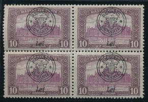 Nagyvárad 1919 Parlament 10K 4-es tömb, Bodor vizsgálójellel (gumiér / gum crease)