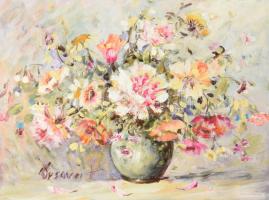 Orsovai Valéria (1943 -): Virágok. Olaj, fa, jelzett. 30×40 cm