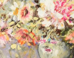 Orsovai Valéria (1943 -): Virágok. Olaj, fa, jelzett. 30×40 cm