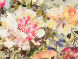 Orsovai Valéria (1943 -): Virágok. Olaj, fa, jelzett. 30×40 cm