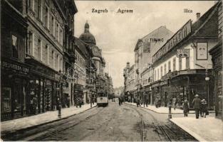 1915 Zagreb, Zágráb; Ilica / utca, villamos, üzletek / street view, tram, shops