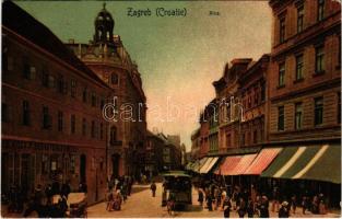 1911 Zagreb, Zágráb; Ilica / utca, lóvasút, üzletek / street view, horse-drawn tram, shops