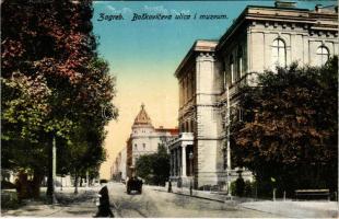 1914 Zagreb, Zágráb; Boskoviceva ulica i muzeum / street view, museum (kis szakadás / small tear)