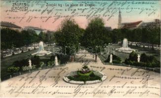 1905 Zagreb, Zágráb; Zrinjski trg / Zrínyi tér / square, park (kis szakadás / small tear)