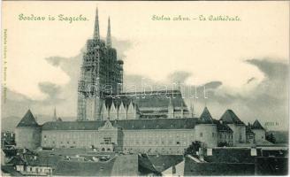 Zagreb, Zágráb; Stolna crkva / La Cathédrale / Székesegyház újjáépítés alatt az 1880-as zágrábi földrengés után / cathedral under renovation (reconstruction) after the Zagreb earthquake in 1880