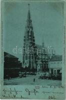 1898 Eszék, Essegg, Osijek; Zupna crkva gornji grad / Pfarrkirche Oberstadt / Felsővárosi plébániatemplom, piac. Ottokar Rechnitzer kiadása / parish church, market (EK)
