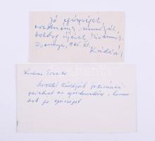 3 db névjegykártya, köztük Bernáth Aurél névjegykártyája autográf bejegyzéssel és aláírással