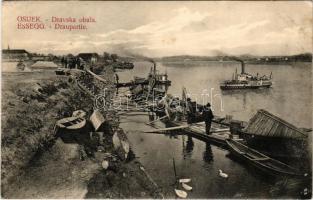1913 Eszék, Essegg, Osijek; Dravska obala / Dráva-part / Draupartie / Drava riverside (gyűrődés / crease)