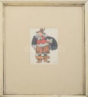 Végh Gusztáv (1889-1937): Testőr. Akvarell, papír, jelzett, üvegezett fakeretben, paszpartu jobb alsó sarkába ázásnyommal, 16×10,5 cm