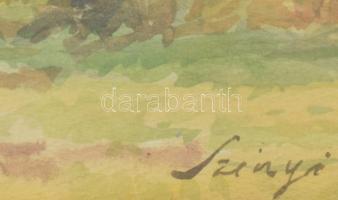 Olvashatatlan (Szinyei?) jelzéssel: Táj. Akvarell, papír, üvegezett fakeretben, paszpartu jobb alsó ...