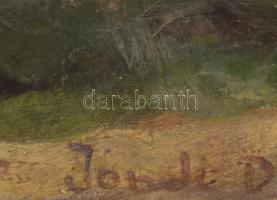 Jándi D jelzéssel: Lakok lóval. Olaj, karton, sérült. 50,5×70 cm