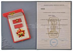 1972. "Szakszervezetek Országos Tanácsa arany fokozat" aranyozott, műgyantás kitüntető jelvény, mellszalagon, miniatűrrel szalagsávon, eredeti tokban, adományozói okirattal T:UNC