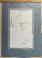 Budai Tibor (1946-): Az emlékek mulandósága, 1985. Tus, papír, jelzett, paszpartuban, 38,5x22,5 cm