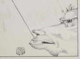 Budai Tibor (1946-): Az emlékek mulandósága, 1985. Tus, papír, jelzett, paszpartuban, 38,5x22,5 cm