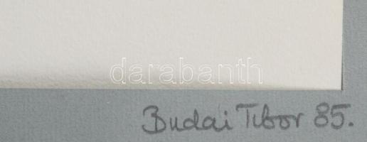 Budai Tibor (1946-): Az emlékek mulandósága, 1985. Tus, papír, jelzett, paszpartuban, 38,5x22,5 cm