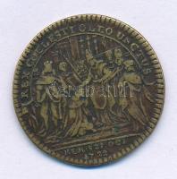 Franciaország 1722. "XV. Lajos koronázási emlékzseton" bronz, kétoldalas zseton T:VF, patina, repedés France 1722. "Louis XV coronation jeton" bronze, double-sided token/jeton C:VF patina cracked