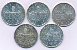 1992. 200Ft Ag "MNB" (4x) + 1994. 200Ft Ag "Deák" T:AU,XF patina Adamo F13, F13.1