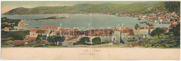 Vis, Lissa; 2-részes kihajtható panorámalap / 2-tiled folding panoramacard. P. Bradanovic (fl)