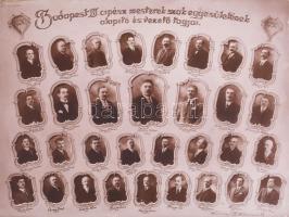 1930 A Budapest Cipész mesterek szakegyesületének alapító és vezető tagjai. Nagy méretű tabló karton...
