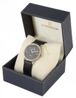 Romanson titán bevonatos férfi kvarc óra. Eredeti dobozában, bőr szíjjal. d: 34 mm