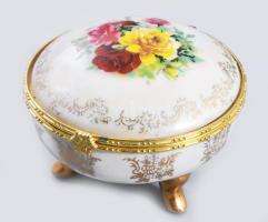 Rózsamintás porcelán ékszeres edény, jelzés nélkül, d: 8 cm