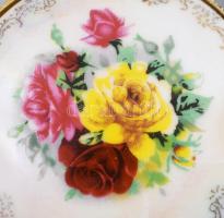 Rózsamintás porcelán ékszeres edény, jelzés nélkül, d: 8 cm