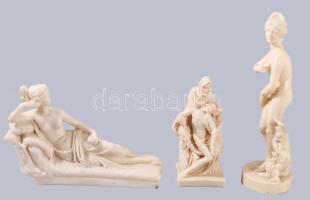 3 darab műgyanta szobor, egyik ragasztott, m: 21 cm alatt