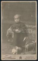 cca 1900-1910 Szomorú arcú kislány játékokkal, vizitkártya Torda József fényképészeti és festészeti ...