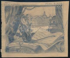 Jelzés nélkül: Ex libris terv (Heinz Elber), ceruza, papír, 11x13 cm