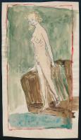 Jelzés nélkül: Álló női akt, akvarell, tus, papír, 28x15,5 cm