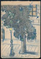 Jelzés nélkül: Utcarészlet lámpafényben, pasztell, papír, 24x17 cm