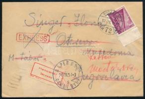 1957 Ajánlott expressz levél munkatáborba Macedóniába majd visszaküldve! Érdekes darab!