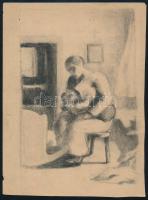 Jelzés nélkül: Anya gyermekével. Ceruza, papír, lapszéli apró szakadással, 19x14 cm