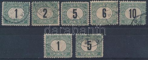 1903 Portó B 11 1/2 fogazás 5 db bélyeg (1f, 2f, 5f, 6f, 10f) + 1f és 5f számvízjellel