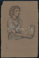 Jelzés nélkül: Lány korsóval. Pasztell, papír, lap széle kissé sérült, 25x16,5 cm