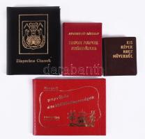 4db minikönyv, különféle tematikákban: heraldika, gasztronómia, művészet, sorrendben:  Benke István: Bányaváros címerek, Miskolc, 1992., készült 600 példányban, műbőrkötésben Szegedi paprikás ételkülönlegességek receptjei Andruskó Károly: Zenei napok Nyírbátor, Budapest, 1979., készült 1050 számozott példányban (jelen példány az 583-as számú), műbőrkötésben, a szerző sajátkezű aláírásával Kis képek nagy művekről, Budapest, Kossuth, 1967.