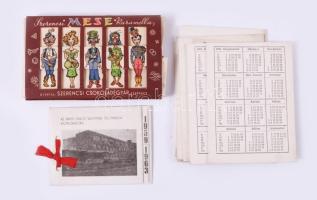 Egy doboznyi papírrégiség, benne számos képeslap, fotó, reklám, stb