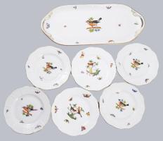 Herendi Rothschild mintás szendvicses készlet, jelzett, minimális kopással, d: 15 cm, h: 36 cm