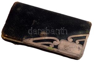 Bőr tárca, ezüst (Ag) díszítéssej, jelzett. Hűmér névre 6x11 cm