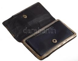 Bőr tárca, ezüst (Ag) díszítéssej, jelzett. Hűmér névre 6x11 cm