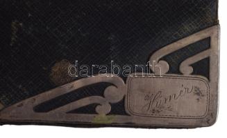 Bőr tárca, ezüst (Ag) díszítéssej, jelzett. Hűmér névre 6x11 cm
