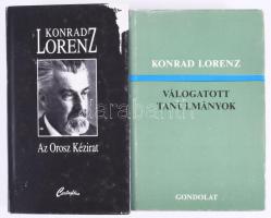 Konrad Lorenz 2 műve: Válogatott tanulmányok.; Az orosz kézirat.; Bp., 1977-1998, Gondolat - Cartaphilus. Kiadói egészvászon-kötés, kiadói papír védőborítóban és Kiadói kartonált papírkötés, kiadói papír védőborítóban